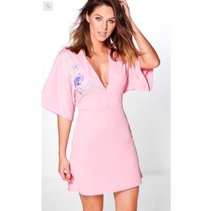 Boohoo Embroidered Kimono  Bodycon Dress